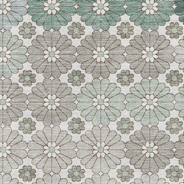HomeRoots 10' Contemporary Taupe Beige & Teal Geometric Washable Area Rug with UV Protection for Families 696896