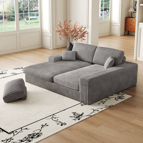 English Elm 114.5'Modern Corduroy Modular sofa with reversible chaise, slow-rebound foam cushions and versatile L-shape seating Grey W834S00457