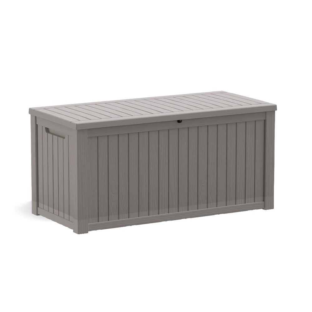 HomeRoots 61" Light Brown Water-Resistant Deck Box for Outdoor Storage, Seating & Stylish Patio Decor 696928