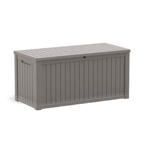 HomeRoots 61" Light Brown Water-Resistant Deck Box for Outdoor Storage, Seating & Stylish Patio Decor 696928
