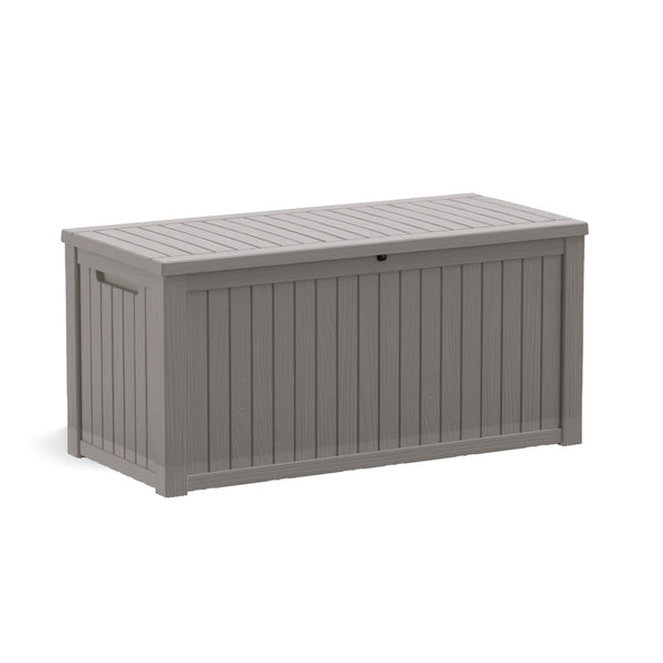 HomeRoots 61" Light Brown Water-Resistant Deck Box for Outdoor Storage, Seating & Stylish Patio Decor 696928