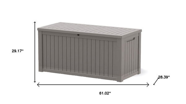 HomeRoots 61" Light Brown Water-Resistant Deck Box for Outdoor Storage, Seating & Stylish Patio Decor 696928