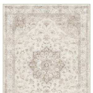 HomeRoots 6' Ivory and Brown Floral Medallion Area Rug - Washable, Durable, and Perfect for Busy Households 6' X 9' 696938