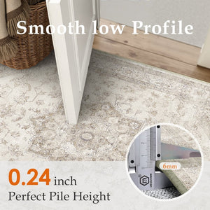 HomeRoots 6' Ivory and Brown Floral Medallion Area Rug - Washable, Durable, and Perfect for Busy Households 6' X 9' 696938