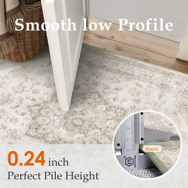 HomeRoots 6' Ivory and Brown Floral Medallion Area Rug - Washable, Durable, and Perfect for Busy Households 6' X 9' 696938