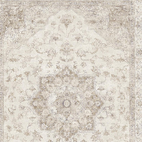 HomeRoots 8' Ivory and Brown Floral Medallion Area Rug - Durable, Washable Design for Timeless Elegance in Any Room 8' X 10' 696939