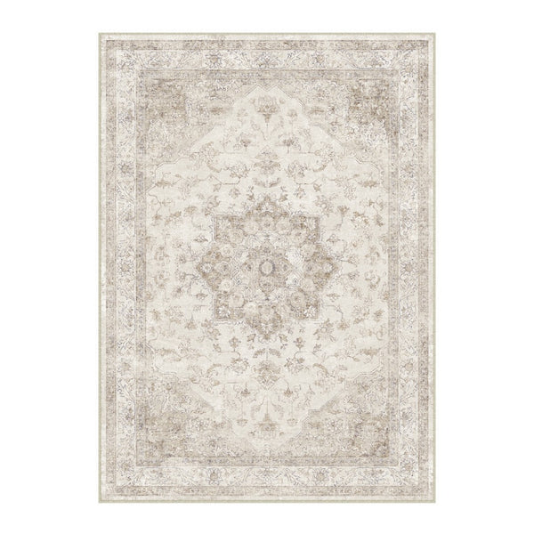 HomeRoots 8' Ivory and Brown Floral Medallion Area Rug - Durable, Washable Design for Timeless Elegance in Any Room 8' X 10' 696939