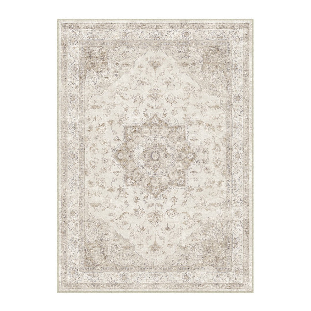 HomeRoots 8' Ivory and Brown Floral Medallion Area Rug - Durable, Washable Design for Timeless Elegance in Any Room 8' X 10' 696939