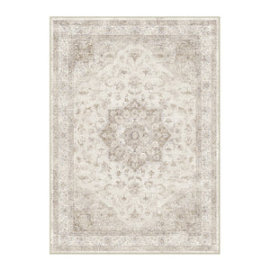 HomeRoots 8' Ivory and Brown Floral Medallion Area Rug - Durable, Washable Design for Timeless Elegance in Any Room 8' X 10' 696939