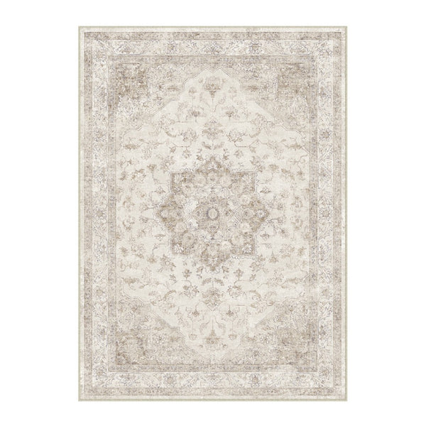 HomeRoots 8' Ivory and Brown Floral Medallion Area Rug - Durable, Washable Design for Timeless Elegance in Any Room 8' X 10' 696939