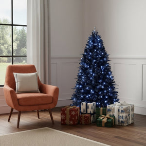 HomeRoots 5' Black Pre-Lit Full Spruce Christmas Tree – Modern Elegance with 250 LED Lights & Easy Setup! 696946