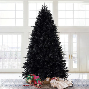 HomeRoots 7' Black Pre-Lit Full Spruce Christmas Tree - Bold Holiday Décor with 450 Warm LEDs & Easy Setup 84 696948