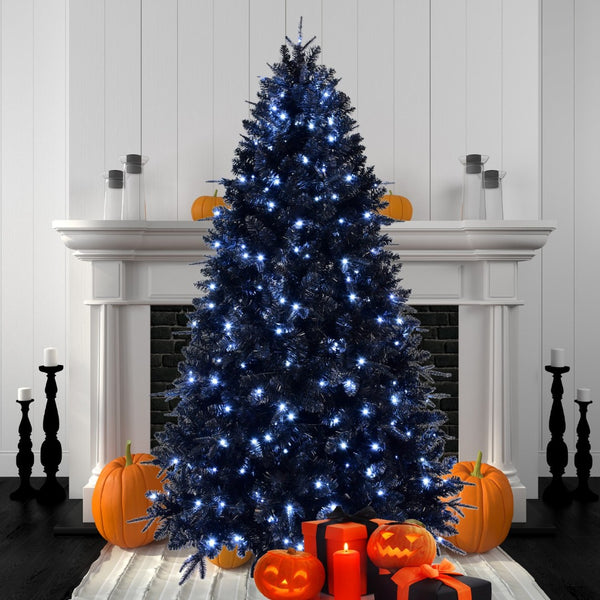 HomeRoots 7' Black Pre-Lit Full Spruce Christmas Tree - Bold Holiday Décor with 450 Warm LEDs & Easy Setup 84 696948