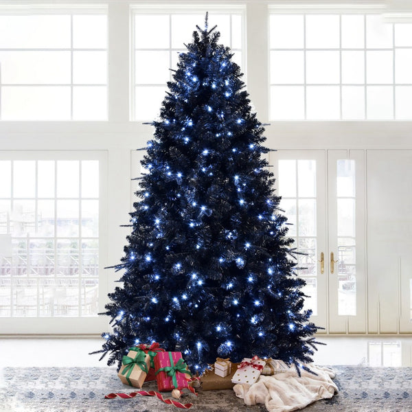 HomeRoots 7' Black Pre-Lit Full Spruce Christmas Tree - Bold Holiday Décor with 450 Warm LEDs & Easy Setup 84 696948