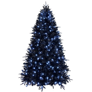 HomeRoots 7' Black Pre-Lit Full Spruce Christmas Tree - Bold Holiday Décor with 450 Warm LEDs & Easy Setup 84 696948