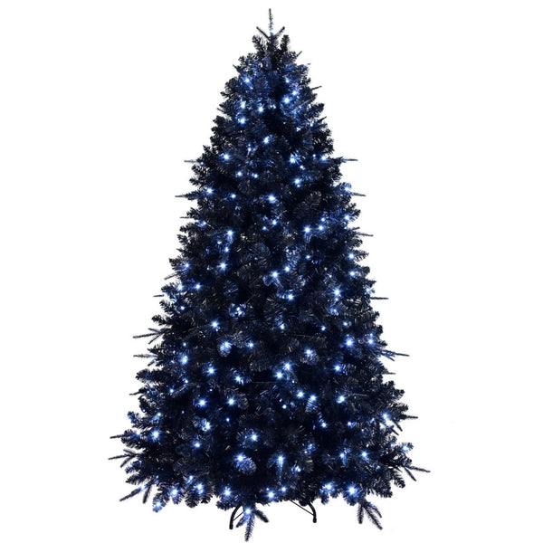 HomeRoots 7' Black Pre-Lit Full Spruce Christmas Tree - Bold Holiday Décor with 450 Warm LEDs & Easy Setup 84 696948