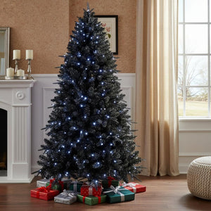 HomeRoots 7.5' Black Pre-Lit Full Spruce Christmas Tree - Modern Holiday Centerpiece with 500 Warm LED Lights 696949