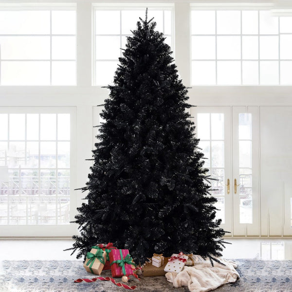 HomeRoots 8' Black Pre Lit Full Spruce Christmas Tree - Modern Elegance with 600 LED Lights for Holiday Decor 696950