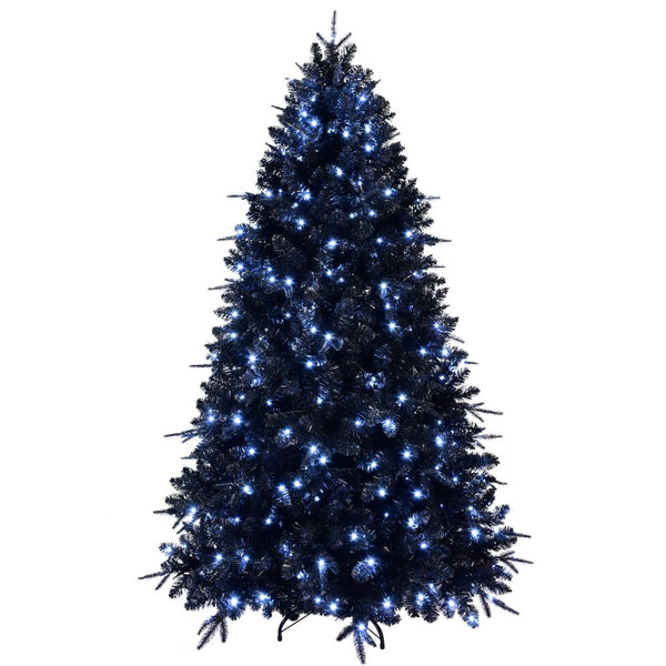 HomeRoots 8' Black Pre Lit Full Spruce Christmas Tree - Modern Elegance with 600 LED Lights for Holiday Decor 696950
