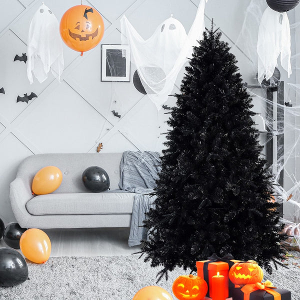 HomeRoots 8' Black Pre Lit Full Spruce Christmas Tree - Modern Elegance with 600 LED Lights for Holiday Decor 696950