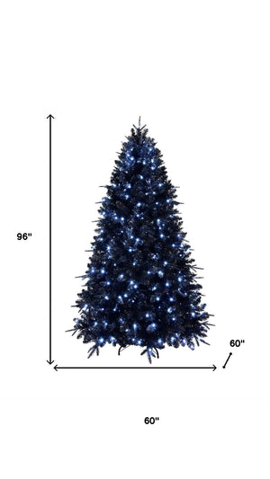 HomeRoots 8' Black Pre Lit Full Spruce Christmas Tree - Modern Elegance with 600 LED Lights for Holiday Decor 696950
