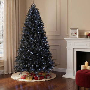 HomeRoots 8' Black Pre Lit Full Spruce Christmas Tree - Modern Elegance with 600 LED Lights for Holiday Decor 696950