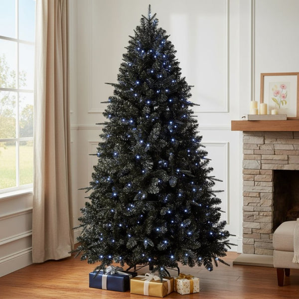 HomeRoots 9' Black Pre-Lit Spruce Christmas Tree - Modern, Full Design with 750 LED Lights for Stunning Holiday Decor 696951