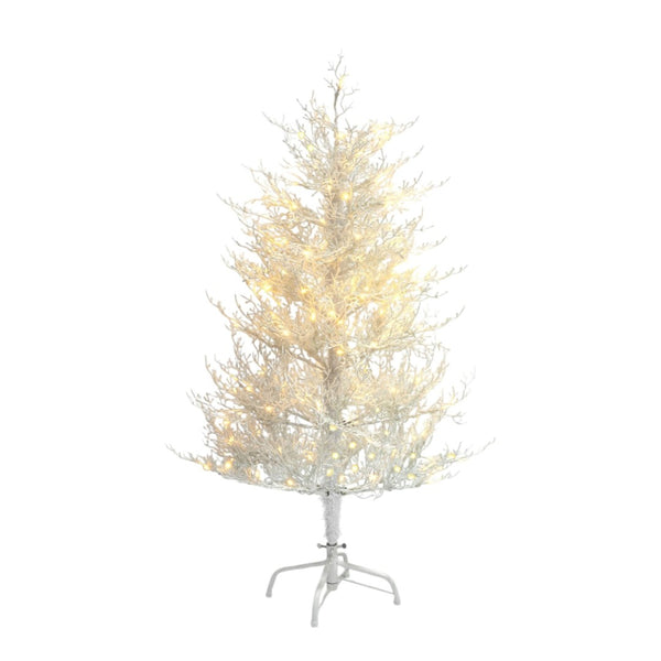 HomeRoots 4' White Pre Lit Sparse Christmas Tree - Modern Holiday Charm with 230 LED Lights for Cozy Ambiance 696956