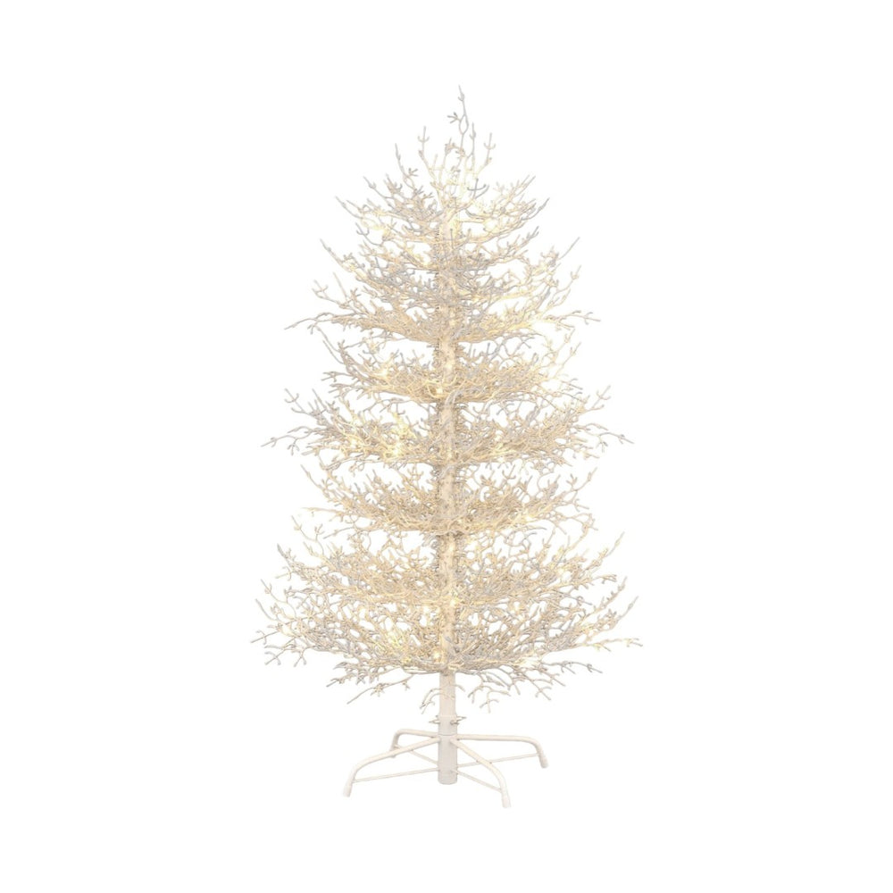 HomeRoots 4' White Pre Lit Sparse Christmas Tree - Modern Holiday Charm with 230 LED Lights for Cozy Ambiance 696956