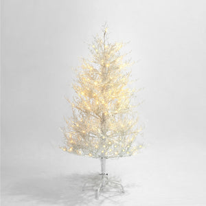 HomeRoots 4' White Pre Lit Sparse Christmas Tree - Modern Holiday Charm with 230 LED Lights for Cozy Ambiance 696956