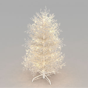 HomeRoots 4' White Pre Lit Sparse Christmas Tree - Modern Holiday Charm with 230 LED Lights for Cozy Ambiance 696956