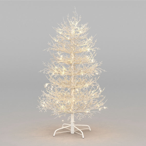 HomeRoots 4' White Pre Lit Sparse Christmas Tree - Modern Holiday Charm with 230 LED Lights for Cozy Ambiance 696956