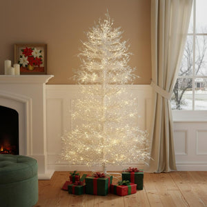 HomeRoots 6' White Pre Lit Frosted Spruce Christmas Tree - Elegant, Realistic, Easy Setup & Warm LED Glow 696957
