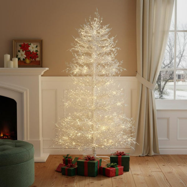 HomeRoots 6' White Pre Lit Frosted Spruce Christmas Tree - Elegant, Realistic, Easy Setup & Warm LED Glow 696957
