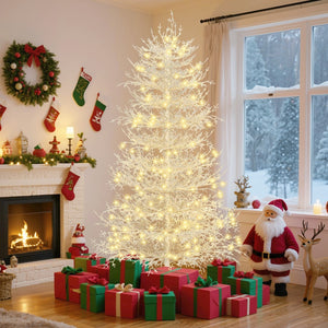 HomeRoots 6' White Pre Lit Frosted Spruce Christmas Tree - Elegant, Realistic, Easy Setup & Warm LED Glow 696957