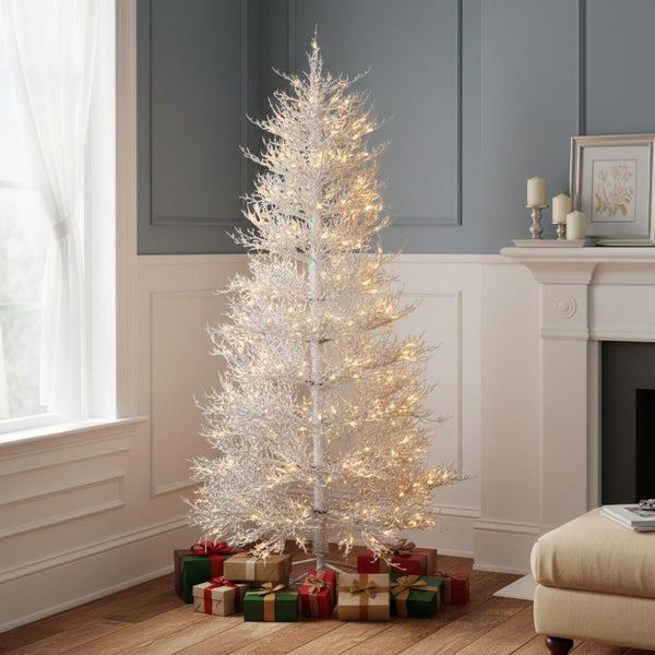 HomeRoots 6' White Pre Lit Frosted Spruce Christmas Tree - Elegant, Realistic, Easy Setup & Warm LED Glow 696957