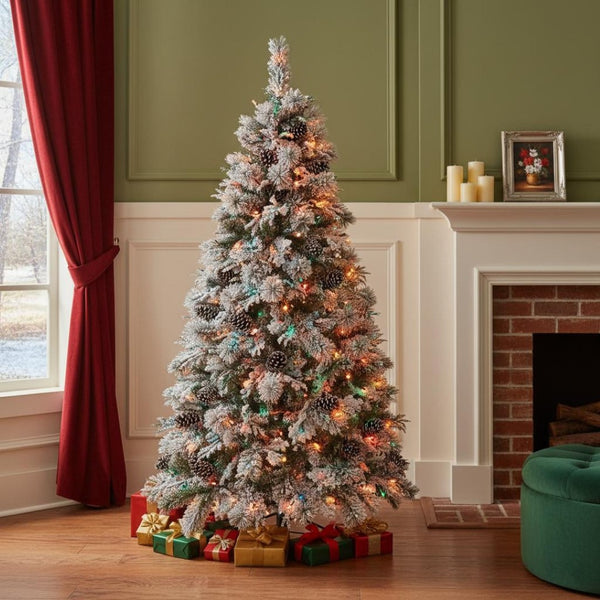 HomeRoots 6' White Pre Lit Frosted Spruce Christmas Tree – Effortless Holiday Elegance with Warm LED Lights 696958