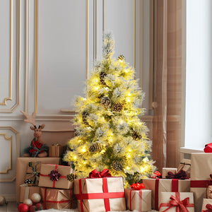 HomeRoots 4' White Pre-Lit Frosted Spruce Christmas Tree with LED Lights & Pinecone Accents for Festive Spaces 696959