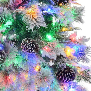 HomeRoots 4' White Pre-Lit Frosted Spruce Christmas Tree with LED Lights & Pinecone Accents for Festive Spaces 696959