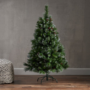 HomeRoots 4.5' Pre Lit Full Spruce Christmas Tree - Effortlessly Elegant, Compact Holiday Decor with Pinecones 696960