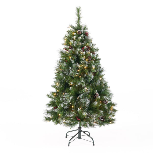 HomeRoots 4.5' Pre Lit Full Spruce Christmas Tree - Effortlessly Elegant, Compact Holiday Decor with Pinecones 696960
