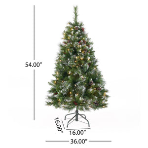 HomeRoots 4.5' Pre Lit Full Spruce Christmas Tree - Effortlessly Elegant, Compact Holiday Decor with Pinecones 696960