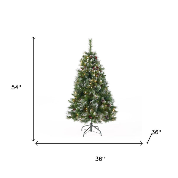 HomeRoots 4.5' Pre Lit Full Spruce Christmas Tree - Effortlessly Elegant, Compact Holiday Decor with Pinecones 696960