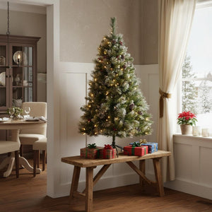 HomeRoots 4.5' Pre Lit Full Spruce Christmas Tree - Effortlessly Elegant, Compact Holiday Decor with Pinecones 696960