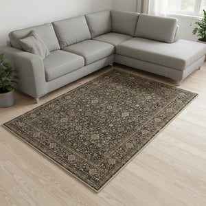 HomeRoots 6' Brown and Beige Floral Medallion Area Rug - Durable, Washable Design for Stylish Home Decor 6' X 9' 696963