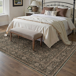 HomeRoots 6' Brown and Beige Floral Medallion Area Rug - Durable, Washable Design for Stylish Home Decor 6' X 9' 696963