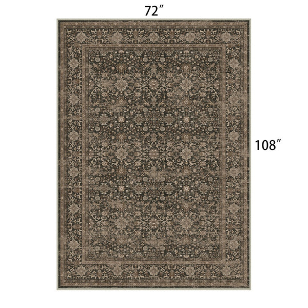 HomeRoots 6' Brown and Beige Floral Medallion Area Rug - Durable, Washable Design for Stylish Home Decor 6' X 9' 696963