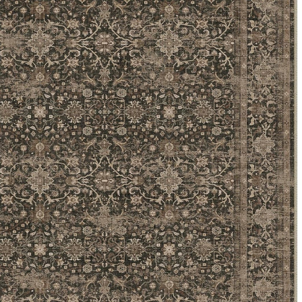 HomeRoots 6' Brown and Beige Floral Medallion Area Rug - Durable, Washable Design for Stylish Home Decor 6' X 9' 696963