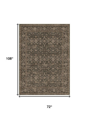 HomeRoots 6' Brown and Beige Floral Medallion Area Rug - Durable, Washable Design for Stylish Home Decor 6' X 9' 696963
