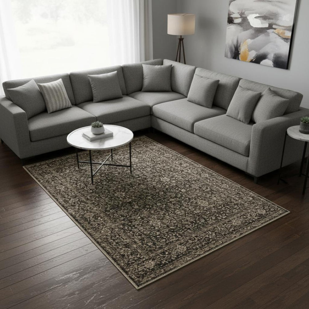 HomeRoots 8' Floral Medallion Area Rug in Brown and Beige - Washable, Durable, Non-Slip Design for Homes 8' X 10' 696964